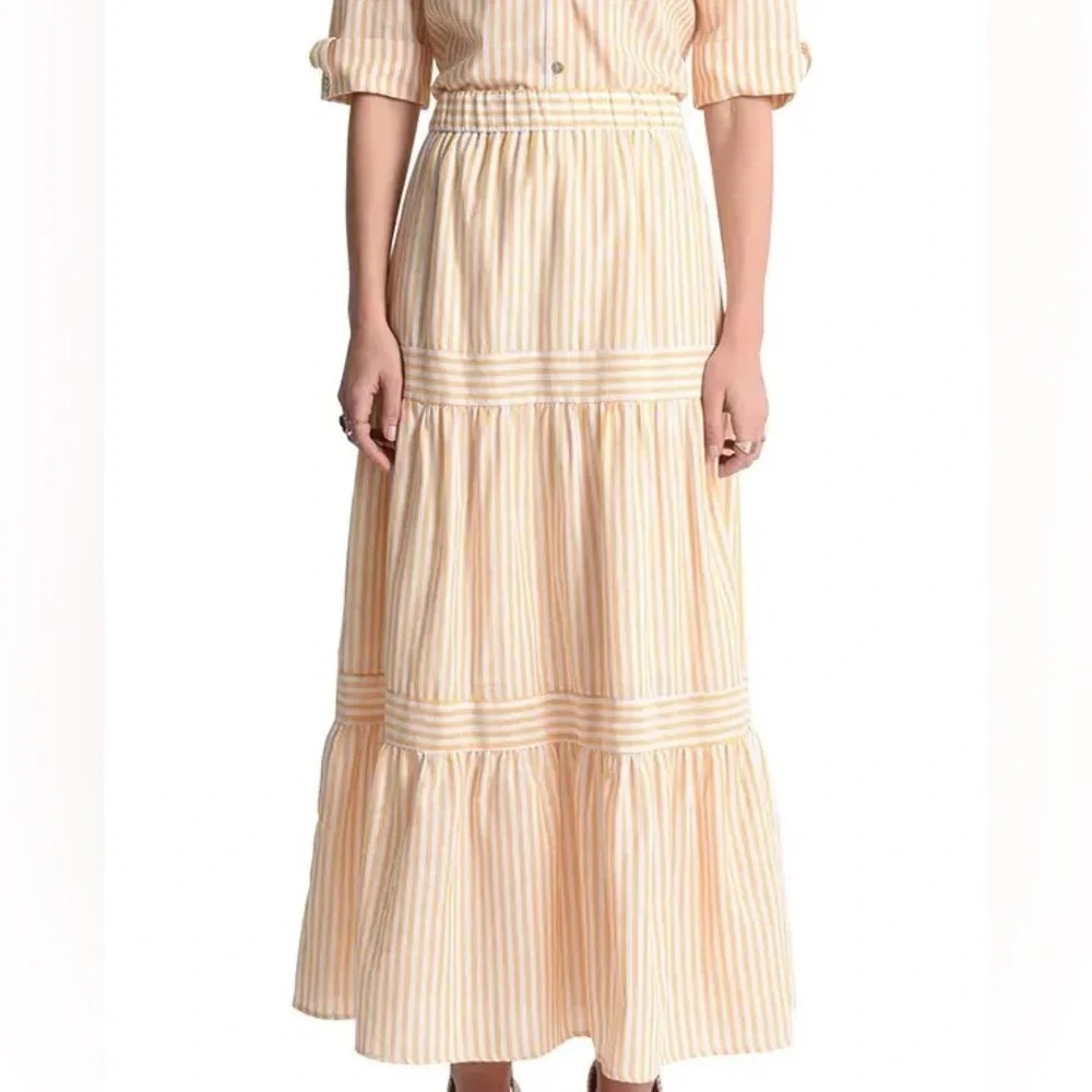 NWOT Molly Bracken Striped Tiered Maxi Skirt Sz -S